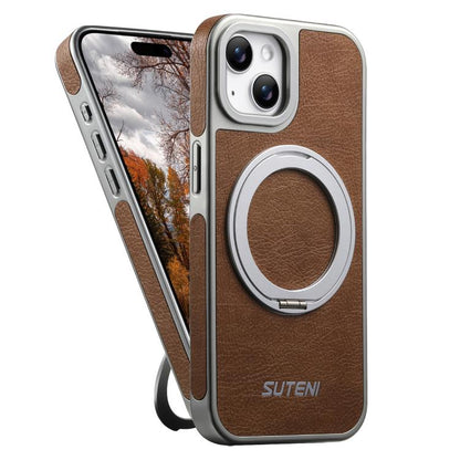 Suteni G6 Crazy Horse Texture Electroplated 360 Rotation Holder Magnetic Phone Case, For iPhone 15 Pro Max, For iPhone 15 Pro, For iPhone 15, For iPhone 14, For iPhone 14 Pro, For iPhone 14 Pro Max