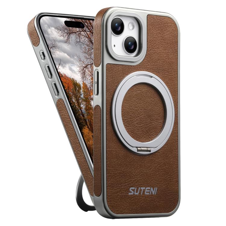 Suteni G6 Crazy Horse Texture Electroplated 360 Rotation Holder Magnetic Phone Case, For iPhone 15 Pro Max, For iPhone 15 Pro, For iPhone 15, For iPhone 14, For iPhone 14 Pro, For iPhone 14 Pro Max
