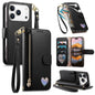 Fantasy Love Heart Zipper Wallet Vegan Leather Phone Case with Strap, For iPhone 17 Pro Max, For iPhone 17 Pro, For iPhone 17, For iPhone Air