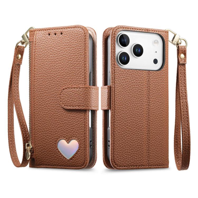 Fantasy Love Heart Zipper Wallet Vegan Leather Phone Case with Strap, For iPhone 17 Pro Max, For iPhone 17 Pro, For iPhone 17, For iPhone Air