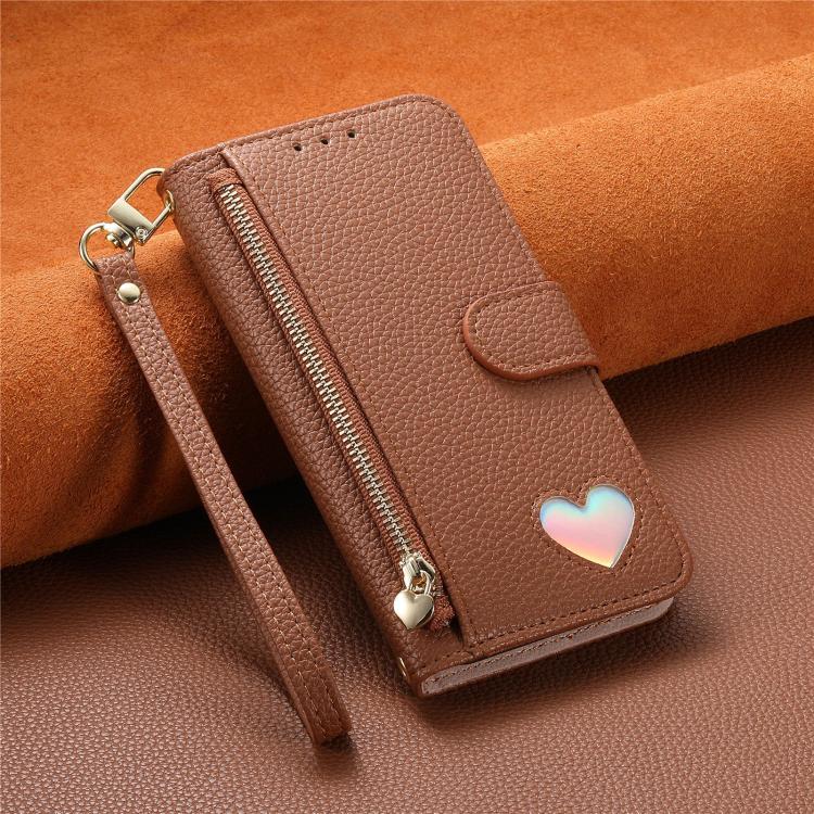 Fantasy Love Heart Zipper Wallet Vegan Leather Phone Case with Strap, For iPhone 17 Pro Max, For iPhone 17 Pro, For iPhone 17, For iPhone Air