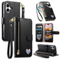 Fantasy Love Heart Zipper Wallet Vegan Leather Phone Case with Strap, For iPhone 16 Pro Max, For iPhone 16 Pro, For iPhone 16 Plus, For iPhone 16