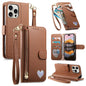 Fantasy Love Heart Zipper Wallet Vegan Leather Phone Case with Strap, For iPhone 16 Pro Max, For iPhone 16 Pro, For iPhone 16 Plus, For iPhone 16