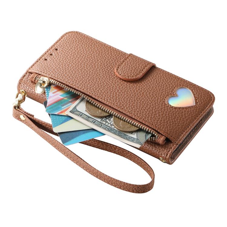 Fantasy Love Heart Zipper Wallet Vegan Leather Phone Case with Strap, For iPhone 16 Pro Max, For iPhone 16 Pro, For iPhone 16 Plus, For iPhone 16