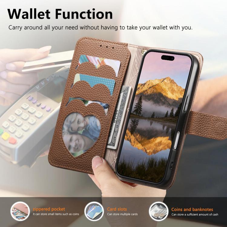Fantasy Love Heart Zipper Wallet Vegan Leather Phone Case with Strap, For iPhone 15 Pro Max, For iPhone 15 Pro, For iPhone 15 Plus, For iPhone 15
