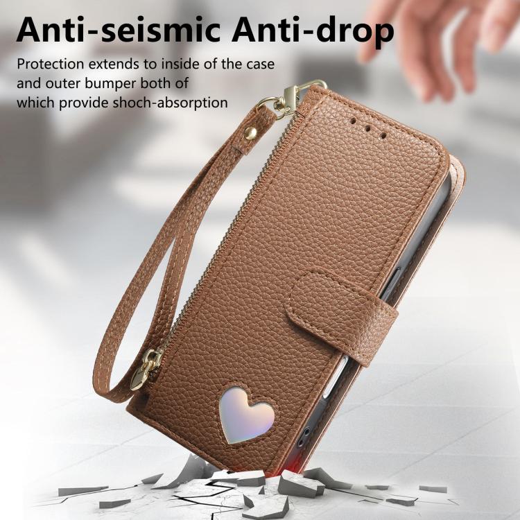 Fantasy Love Heart Zipper Wallet Vegan Leather Phone Case with Strap, For iPhone 15 Pro Max, For iPhone 15 Pro, For iPhone 15 Plus, For iPhone 15