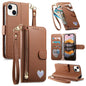 Fantasy Love Heart Zipper Wallet Vegan Leather Phone Case with Strap, For iPhone 13 Pro Max, For iPhone 13 Pro, For iPhone 13