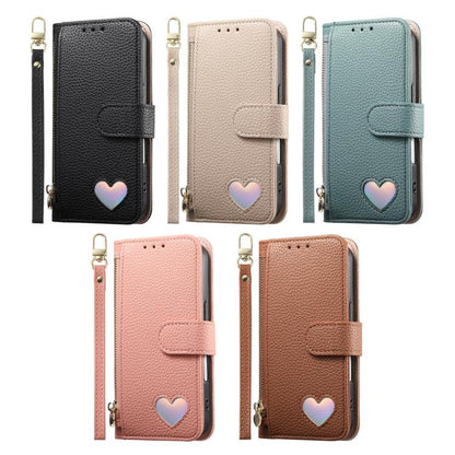 Fantasy Love Heart Zipper Wallet Vegan Leather Phone Case with Strap, For iPhone 16 Pro Max, For iPhone 16 Pro, For iPhone 16 Plus, For iPhone 16