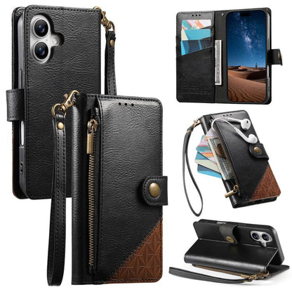 Splicing Zipper Wallet Vegan Leather Phone Case with Strap, For iPhone 17 Pro Max, For iPhone 17 Pro, For iPhone 17, For iPhone Air