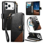 Splicing Zipper Wallet Vegan Leather Phone Case with Strap, For iPhone 17 Pro Max, For iPhone 17 Pro, For iPhone 17, For iPhone Air