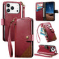 Splicing Zipper Wallet Vegan Leather Phone Case with Strap, For iPhone 17 Pro Max, For iPhone 17 Pro, For iPhone 17, For iPhone Air