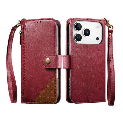 Splicing Zipper Wallet Vegan Leather Phone Case with Strap, For iPhone 17 Pro Max, For iPhone 17 Pro, For iPhone 17, For iPhone Air