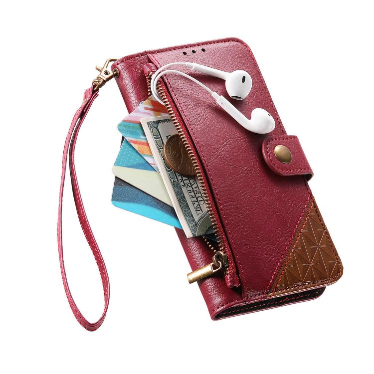 Splicing Zipper Wallet Vegan Leather Phone Case with Strap, For iPhone 17 Pro Max, For iPhone 17 Pro, For iPhone 17, For iPhone Air