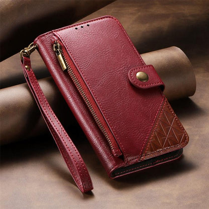Splicing Zipper Wallet Vegan Leather Phone Case with Strap, For iPhone 17 Pro Max, For iPhone 17 Pro, For iPhone 17, For iPhone Air