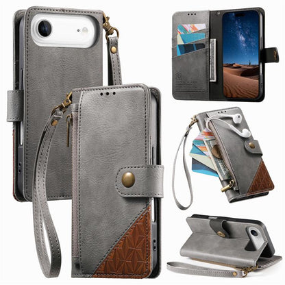 Splicing Zipper Wallet Vegan Leather Phone Case with Strap, For iPhone 17 Pro Max, For iPhone 17 Pro, For iPhone 17, For iPhone Air