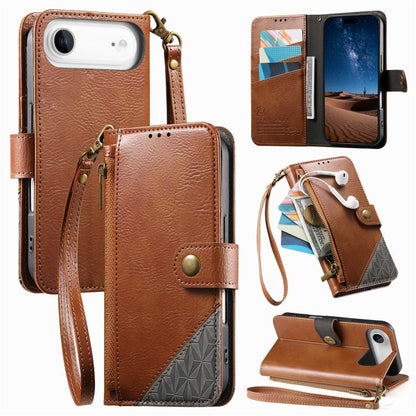Splicing Zipper Wallet Vegan Leather Phone Case with Strap, For iPhone 17 Pro Max, For iPhone 17 Pro, For iPhone 17, For iPhone Air