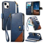 Splicing Zipper Wallet Vegan Leather Phone Case with Strap, For iPhone 15 Pro Max, For iPhone 15 Pro, For iPhone 15 Plus, For iPhone 15