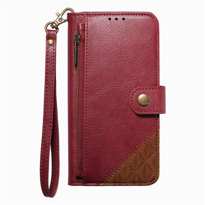 Splicing Zipper Wallet Vegan Leather Phone Case with Strap, For iPhone 15 Pro Max, For iPhone 15 Pro, For iPhone 15 Plus, For iPhone 15