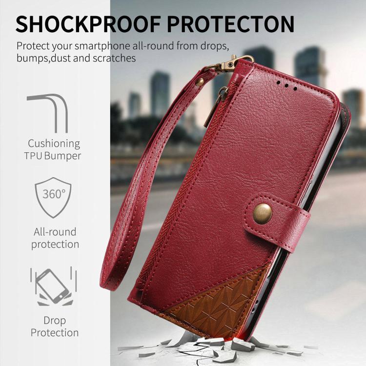 Splicing Zipper Wallet Vegan Leather Phone Case with Strap, For iPhone 15 Pro Max, For iPhone 15 Pro, For iPhone 15 Plus, For iPhone 15