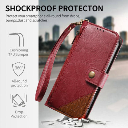 Splicing Zipper Wallet Vegan Leather Phone Case with Strap, For iPhone 15 Pro Max, For iPhone 15 Pro, For iPhone 15 Plus, For iPhone 15