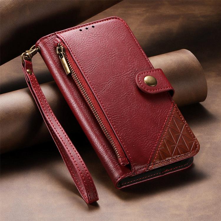 Splicing Zipper Wallet Vegan Leather Phone Case with Strap, For iPhone 15 Pro Max, For iPhone 15 Pro, For iPhone 15 Plus, For iPhone 15