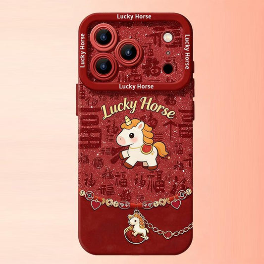 Year Of The Horse Skin Feel Liquid Silicone Full Coverage Phone Case, For iPhone 15 Pro, For iPhone 15