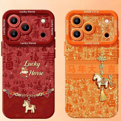 Year Of The Horse Skin Feel Liquid Silicone Full Coverage Phone Case, For iPhone 15 Pro, For iPhone 15