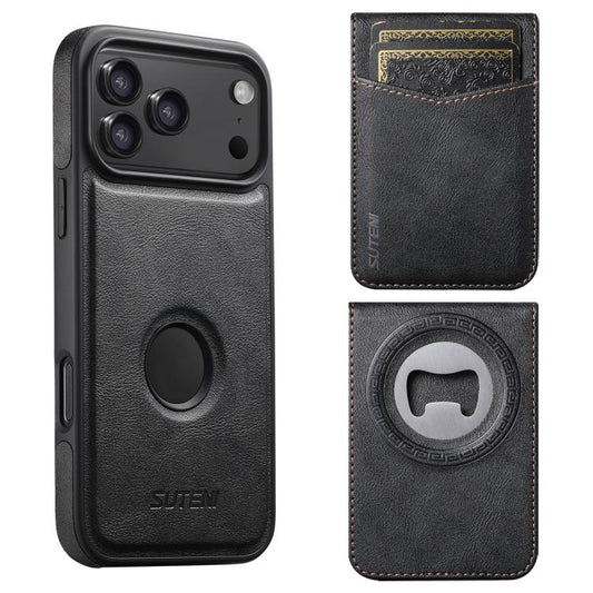 Suteni G1S5 2-in-1 Magnetic Detachable Bottle Opener Card Bag Cow Leather Back Phone Case, For iPhone 18 Pro / 17 Pro, For iPhone 18 Pro Max / 17 Pro Max, For iPhone 17, For iPhone Air, For iPhone 16 Pro Max, For iPhone 16 Pro, For iPhone 16 Plus      ...