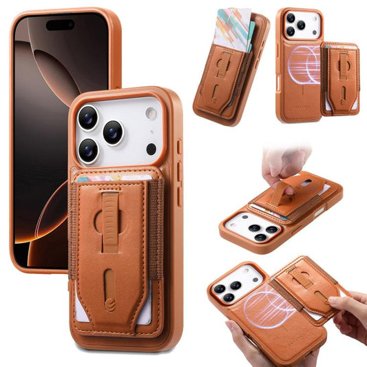 CaseNeo Retro Wristband Elastic Card Bag Magnetic Back Phone Case, For iPhone 18 Pro / 17 Pro, For iPhone 18 Pro Max / 17 Pro Max, For iPhone 17e / 16e, For iPhone 17, For iPhone Air, For iPhone 16 Pro Max