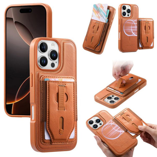 CaseNeo Retro Wristband Elastic Card Bag Magnetic Back Phone Case, For iPhone 16 Pro, For iPhone 16 Plus, For iPhone 16, For iPhone 15 Pro Max, For iPhone 15 Pro, For iPhone 15 Plus