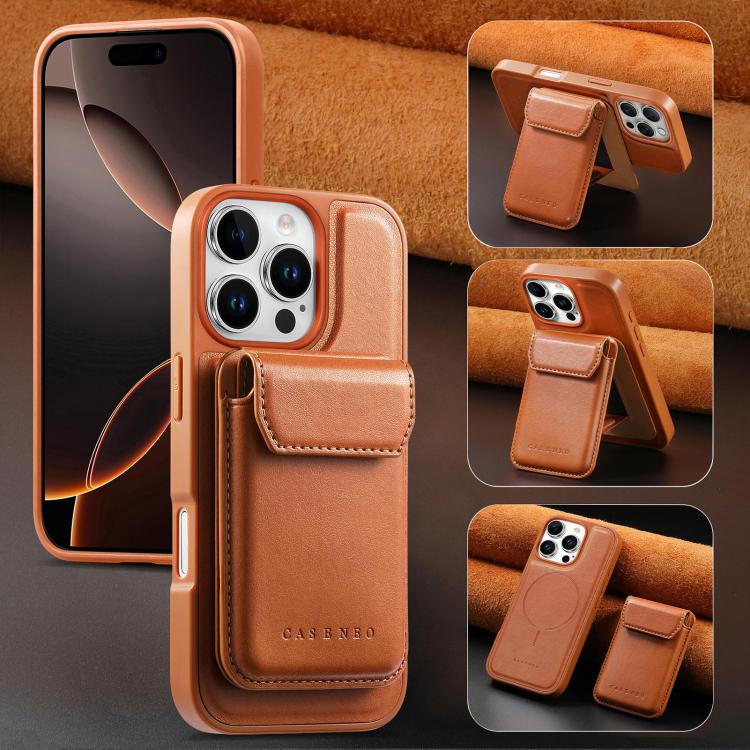 CaseNeo Retro Multi-Card Bag Magnetic Back Phone Case, For iPhone 16 Pro, For iPhone 16 Plus, For iPhone 16, For iPhone 15 Pro Max, For iPhone 15 Pro, For iPhone 15 Plus