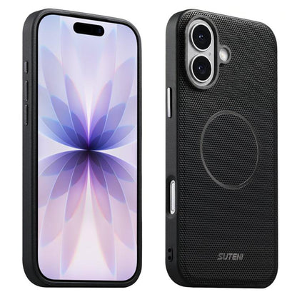 Suteni G8 Magnetic Triangle Texture Vegan Leather Back Phone Case, For iPhone 18 Pro / 17 Pro, For iPhone 18 Pro Max / 17 Pro Max, For iPhone 17, For iPhone 16 Pro Max, For iPhone 16 Pro, For iPhone 16, For iPhone 15 Pro Max, For iPhone 15 Pro
