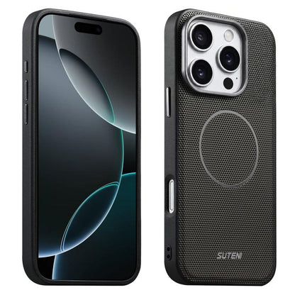Suteni G8 Magnetic Triangle Texture Vegan Leather Back Phone Case, For iPhone 18 Pro / 17 Pro, For iPhone 18 Pro Max / 17 Pro Max, For iPhone 17, For iPhone 16 Pro Max, For iPhone 16 Pro, For iPhone 16, For iPhone 15 Pro Max, For iPhone 15 Pro
