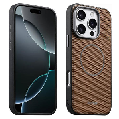 Suteni G8 Magnetic Triangle Texture Vegan Leather Back Phone Case, For iPhone 18 Pro / 17 Pro, For iPhone 18 Pro Max / 17 Pro Max, For iPhone 17, For iPhone 16 Pro Max, For iPhone 16 Pro, For iPhone 16, For iPhone 15 Pro Max, For iPhone 15 Pro