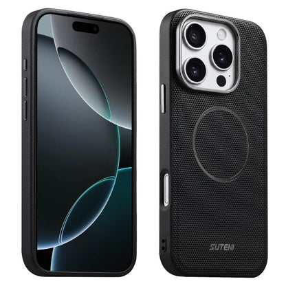 Suteni G8 Magnetic Triangle Texture Vegan Leather Back Phone Case, For iPhone 18 Pro / 17 Pro, For iPhone 18 Pro Max / 17 Pro Max, For iPhone 17, For iPhone 16 Pro Max, For iPhone 16 Pro, For iPhone 16, For iPhone 15 Pro Max, For iPhone 15 Pro