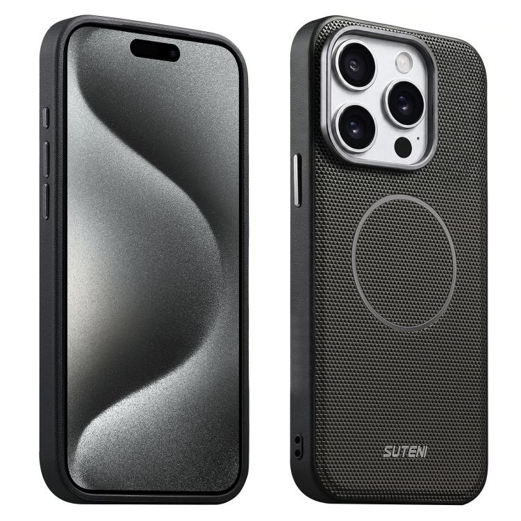 Suteni G8 Magnetic Triangle Texture Vegan Leather Back Phone Case, For iPhone 18 Pro / 17 Pro, For iPhone 18 Pro Max / 17 Pro Max, For iPhone 17, For iPhone 16 Pro Max, For iPhone 16 Pro, For iPhone 16, For iPhone 15 Pro Max, For iPhone 15 Pro