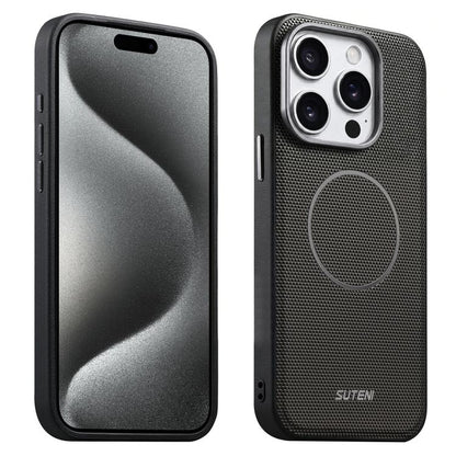 Suteni G8 Magnetic Triangle Texture Vegan Leather Back Phone Case, For iPhone 18 Pro / 17 Pro, For iPhone 18 Pro Max / 17 Pro Max, For iPhone 17, For iPhone 16 Pro Max, For iPhone 16 Pro, For iPhone 16, For iPhone 15 Pro Max, For iPhone 15 Pro