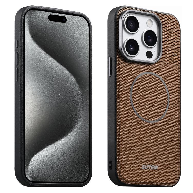 Suteni G8 Magnetic Triangle Texture Vegan Leather Back Phone Case, For iPhone 18 Pro / 17 Pro, For iPhone 18 Pro Max / 17 Pro Max, For iPhone 17, For iPhone 16 Pro Max, For iPhone 16 Pro, For iPhone 16, For iPhone 15 Pro Max, For iPhone 15 Pro