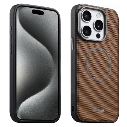 Suteni G8 Magnetic Triangle Texture Vegan Leather Back Phone Case, For iPhone 18 Pro / 17 Pro, For iPhone 18 Pro Max / 17 Pro Max, For iPhone 17, For iPhone 16 Pro Max, For iPhone 16 Pro, For iPhone 16, For iPhone 15 Pro Max, For iPhone 15 Pro