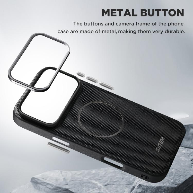 Suteni G8 Magnetic Triangle Texture Vegan Leather Back Phone Case, For iPhone 15, For iPhone 14 / 13, For iPhone 14 Pro, For iPhone 14 Pro Max