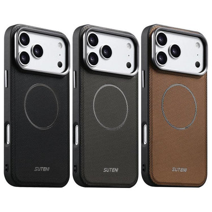 Suteni G8 Magnetic Triangle Texture Vegan Leather Back Phone Case, For iPhone 18 Pro / 17 Pro, For iPhone 18 Pro Max / 17 Pro Max, For iPhone 17, For iPhone 16 Pro Max, For iPhone 16 Pro, For iPhone 16, For iPhone 15 Pro Max, For iPhone 15 Pro