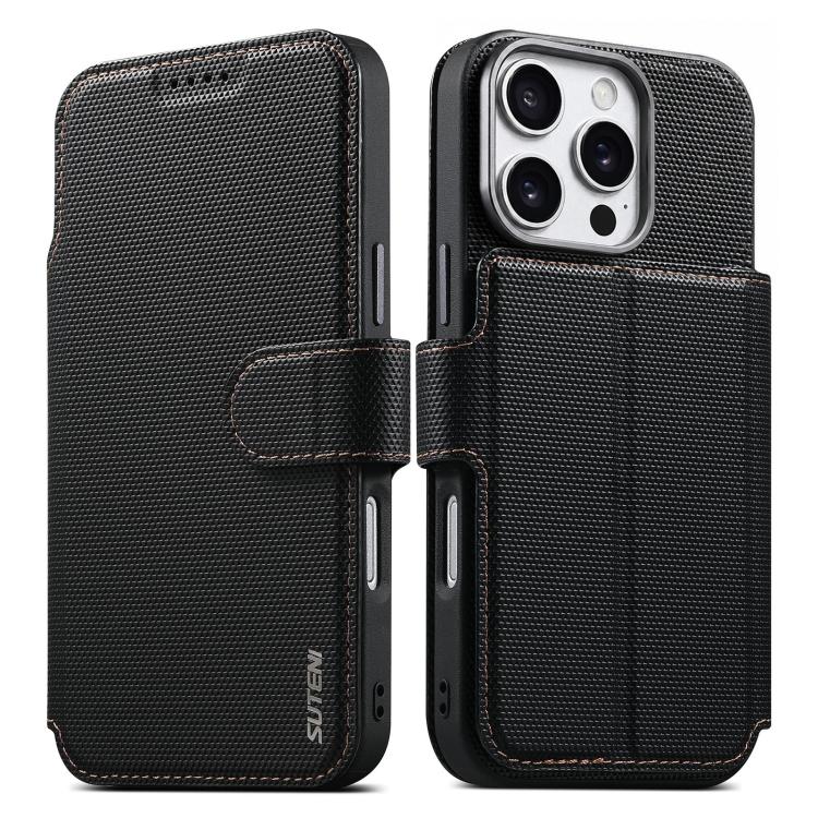 Suteni Q09 Magnetic Detachable Wallet  2 in 1 Triangle Texture Vegan Leather Phone Case, For iPhone 18 Pro / 17 Pro, For iPhone 18 Pro Max / 17 Pro Max, For iPhone 17, For iPhone 16 Pro Max, For iPhone 16 Pro, For iPhone 16, For iPhone 15 Pro Max      ...
