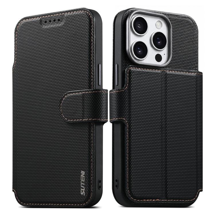 Suteni Q09 Magnetic Detachable Wallet  2 in 1 Triangle Texture Vegan Leather Phone Case, For iPhone 18 Pro / 17 Pro, For iPhone 18 Pro Max / 17 Pro Max, For iPhone 17, For iPhone 16 Pro Max, For iPhone 16 Pro, For iPhone 16, For iPhone 15 Pro Max      ...