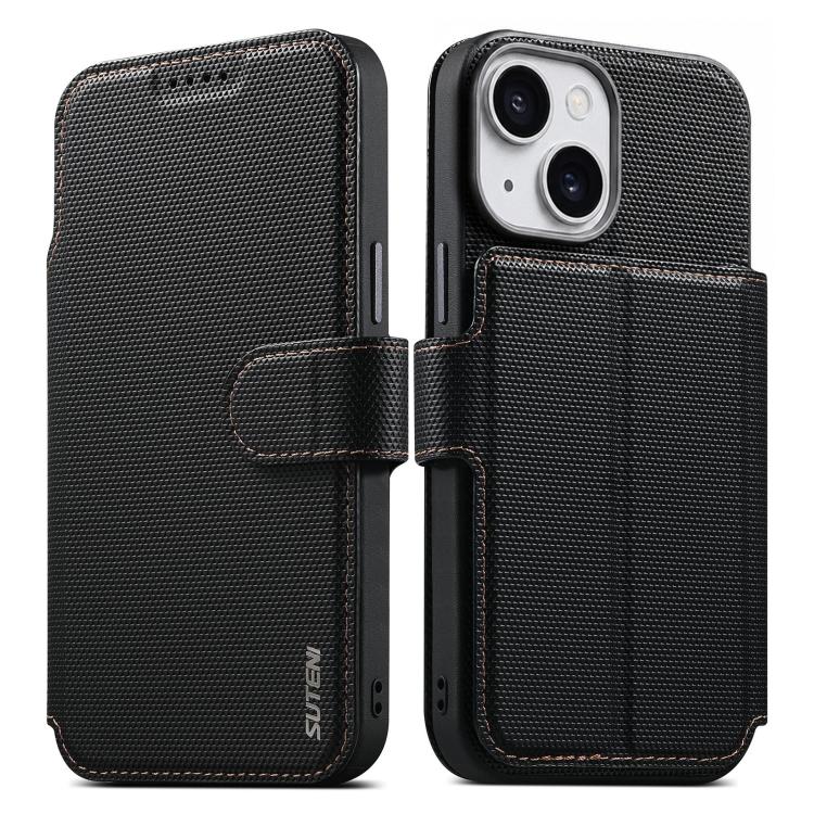 Suteni Q09 Magnetic Detachable Wallet  2 in 1 Triangle Texture Vegan Leather Phone Case, For iPhone 15, For iPhone 14 / 13, For iPhone 14 Pro, For iPhone 14 Pro Max