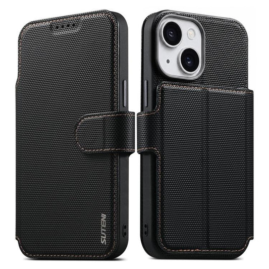 Suteni Q09 Magnetic Detachable Wallet  2 in 1 Triangle Texture Vegan Leather Phone Case, For iPhone 15, For iPhone 14 / 13, For iPhone 14 Pro, For iPhone 14 Pro Max