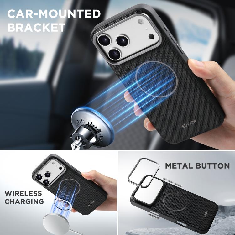 Suteni Q09 Magnetic Detachable Wallet  2 in 1 Triangle Texture Vegan Leather Phone Case, For iPhone 15, For iPhone 14 / 13, For iPhone 14 Pro, For iPhone 14 Pro Max