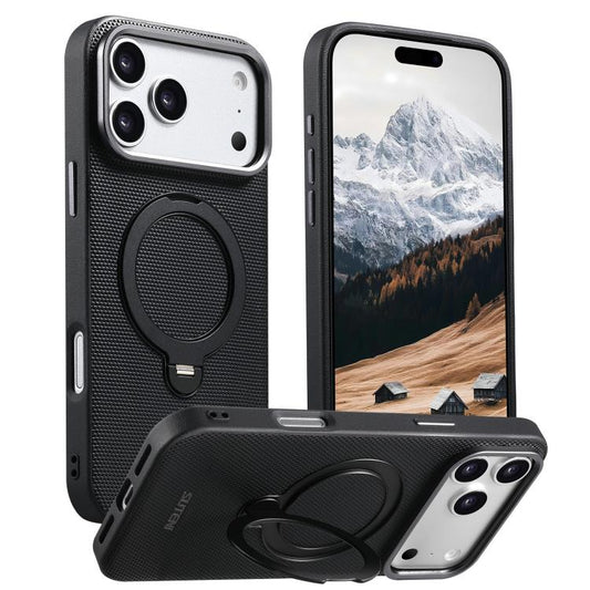 Suteni G7 360 Rotation Magnetic Holder Triangle Texture Vegan Leather Back Phone Case, For iPhone 18 Pro / 17 Pro, For iPhone 18 Pro Max / 17 Pro Max, For iPhone 17, For iPhone 16 Pro Max, For iPhone 16 Pro, For iPhone 16, For iPhone 15 Pro Max        ...