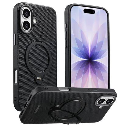 Suteni G7 360 Rotation Magnetic Holder Triangle Texture Vegan Leather Back Phone Case, For iPhone 18 Pro / 17 Pro, For iPhone 18 Pro Max / 17 Pro Max, For iPhone 17, For iPhone 16 Pro Max, For iPhone 16 Pro, For iPhone 16, For iPhone 15 Pro Max        ...