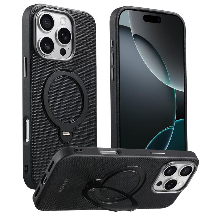 Suteni G7 360 Rotation Magnetic Holder Triangle Texture Vegan Leather Back Phone Case, For iPhone 18 Pro / 17 Pro, For iPhone 18 Pro Max / 17 Pro Max, For iPhone 17, For iPhone 16 Pro Max, For iPhone 16 Pro, For iPhone 16, For iPhone 15 Pro Max        ...
