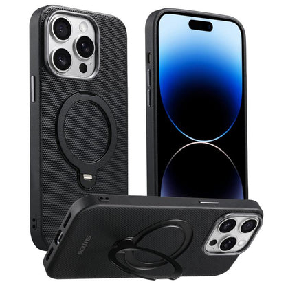 Suteni G7 360 Rotation Magnetic Holder Triangle Texture Vegan Leather Back Phone Case, For iPhone 15, For iPhone 14 / 13, For iPhone 14 Pro, For iPhone 14 Pro Max